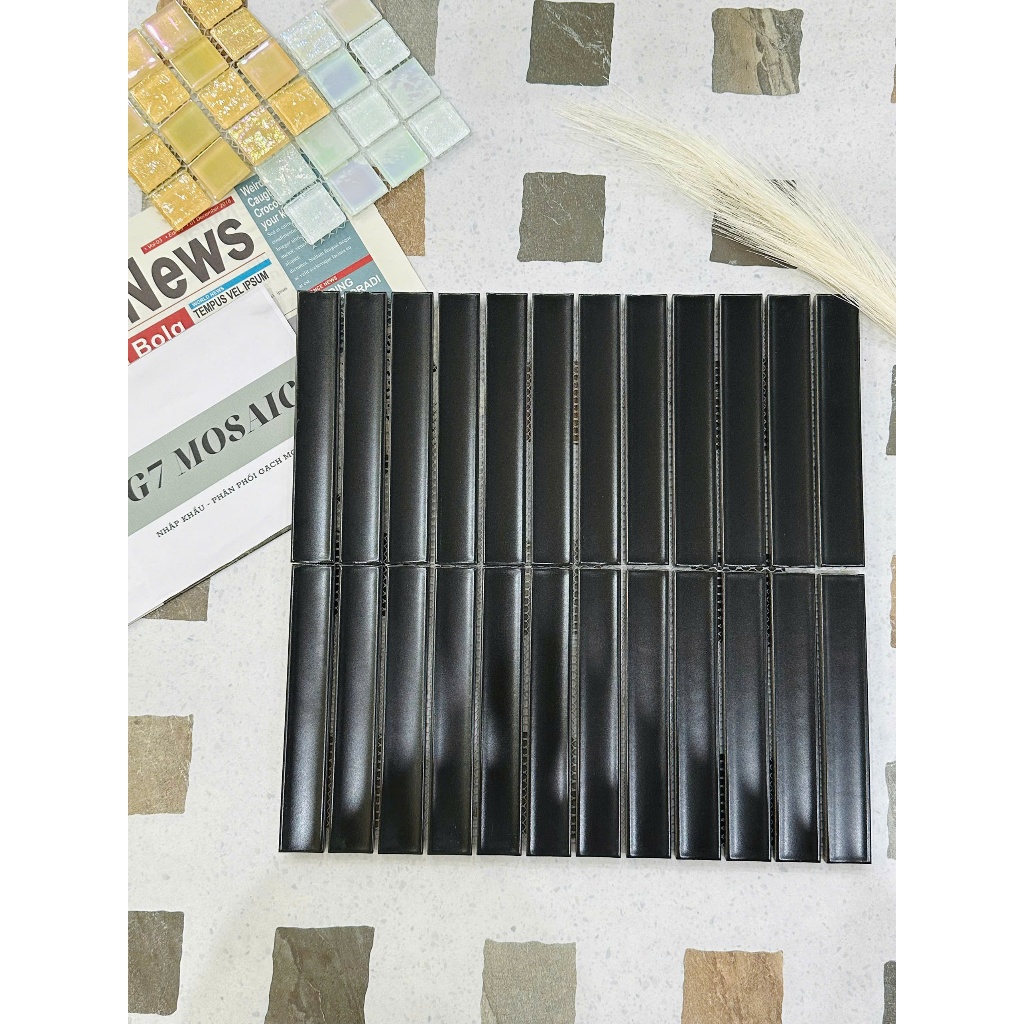 Gạch Mosaic <Stackbond> thẻ que màu đen, trang trí nội ngoại thất, ốp tường phóng khách