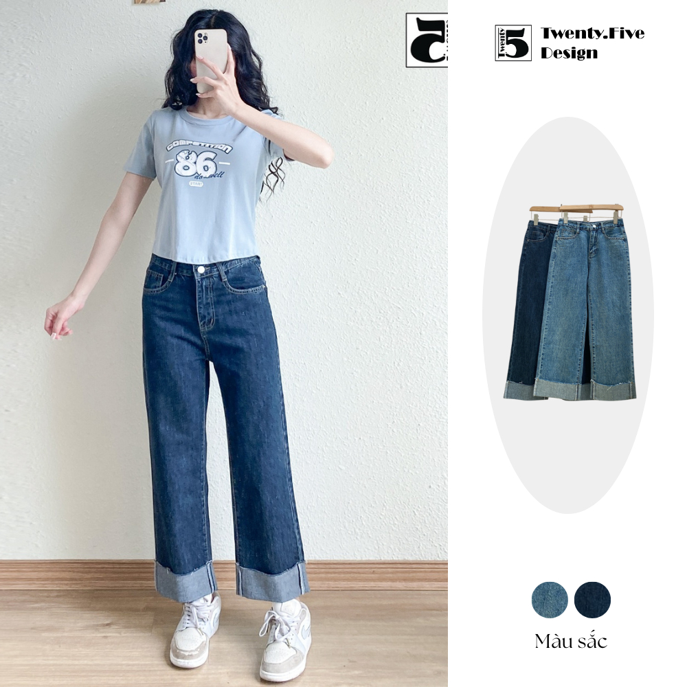 Quần jeans nữ ống suông dáng lửng thiết kế gập gấu chất Jeans mềm Twenty.Five 4614