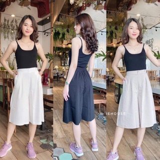 Quần ống rộng giả váy lửng chất đũi, quần giả váy 3 màu chất đũi mềm mát