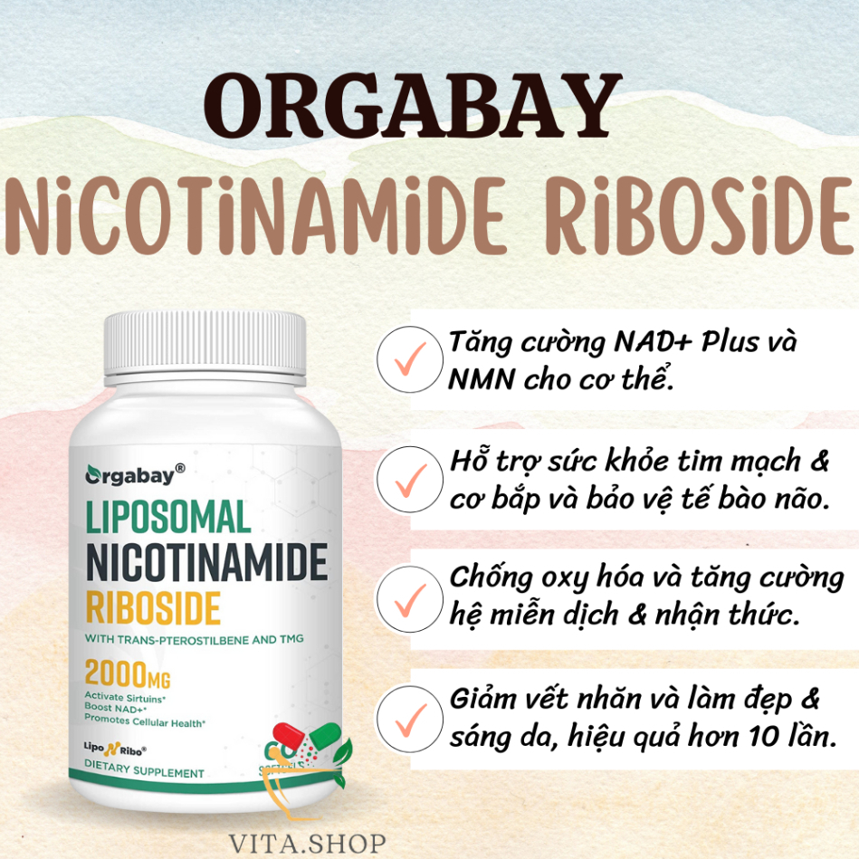 Orgabay Liposomal Nicotinamide Riboside 2000mg - Viên NAD+ chống lão hóa, sửa chữa tế bào, miễn dịch