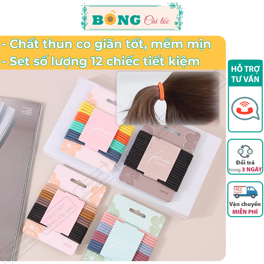 Set 12 chiếc thun cột tóc nhiều màu phong cách Hàn Quốc DT80 - Chun buộc tóc BÔNG Cài Tóc