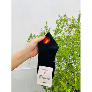 DGD242024 - Sỉ 10 đôi tất hàn in hình ngọn lửa cổ ngắn