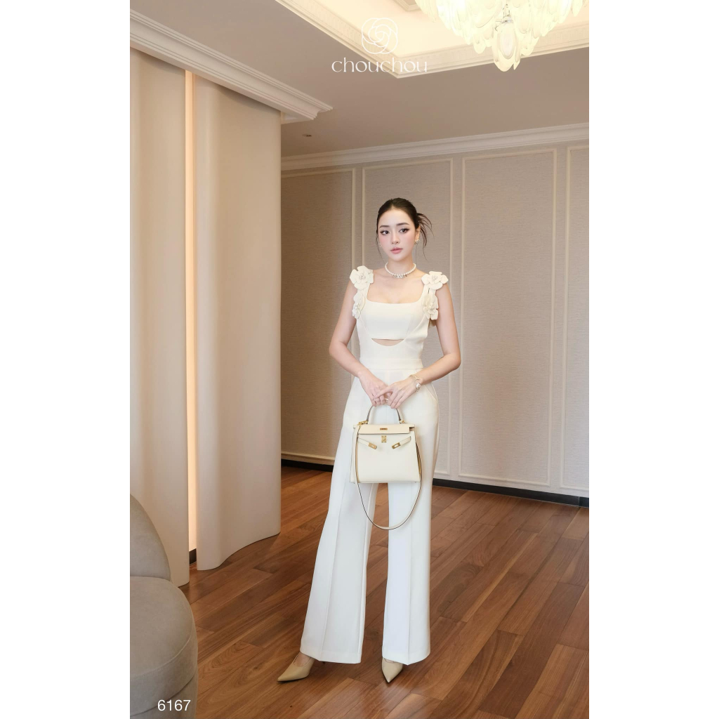 set jumsuit hai dây đính hoa khoét eo quần suông dáng dài, set jum liền thân hai dây đính hoa cahc điệu TỰ MAY