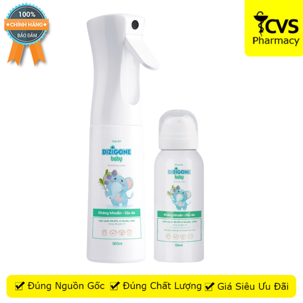 Xịt kháng khuẩn Dizigone Baby - Giúp làm sạch, kháng khuẩn, làm dịu da - Chai 100/300ml - CVS Pharma