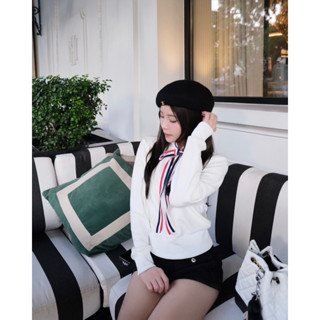 Brand Cherie - Catie Top áo len tay dài cổ dáng polo tặng kèm nơ