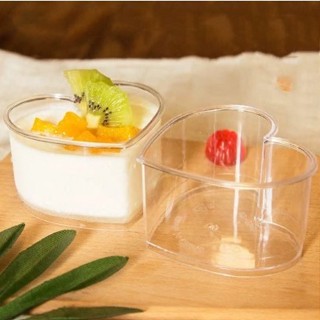 Set 10 Cốc nhựa đựng bánh Mousse, panna cotta hình Tim - Vuông không nắp