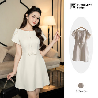 Đầm thiết kế cổ tròn chữ A kẻ sọc giữa phối nơ sang chảnh Twenty.Five DA15