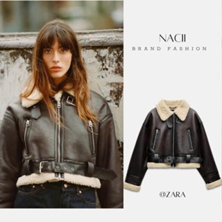[Có sẵn] Áo khoác da nữ Zaraa hàng mới nhất 2024 full tag lót lông cừu cao cấp phối đai sang chảnh thời thượng AKDĐ