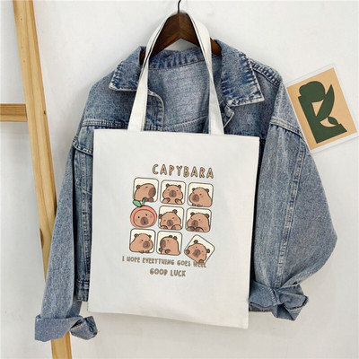 Túi vải Tote in hình Capybara kích thước 33x37 có ngăn phụ và khóa khéo đựng vừa A4 Loza TOTE05