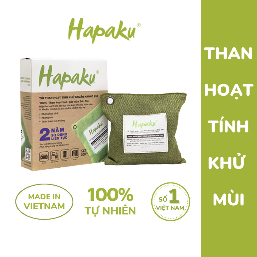 Túi Than Hoạt Tính Hapaku Khử Mùi Ô Tô, Hút Mùi Tủ Lạnh, Hút Ẩm Phòng, Làm Từ 100% Gáo Dừa Bến Tre
