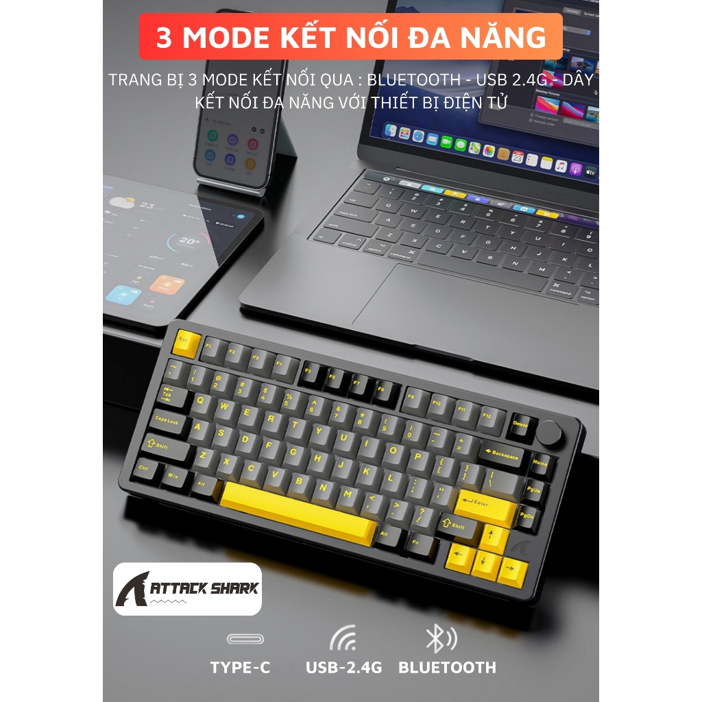 Bàn Phím Cơ Không Dây Attack Shark X86 Thiết Kế Nhôm Cao Cấp, Hotswap 5 pin, Tương Thích Máy Tính ĐT | BigBuy360 - bigbuy360.vn