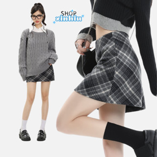  Chân Váy Dạ Chữ A Dáng Ngắn XINHIU SHOP Họa Tiết Caro Chất Liệu Dạ Cao Cấp Dễ Phối Đồ Có Khóa Kéo CV02 