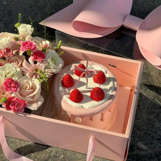 Hộp Mica 2 ngăn đựng bánh và hoa Kèm Nơ To, 2 Màu Hồng, Đỏ Làm Hộp Hoa, Quả, Quà Giáng Sinh