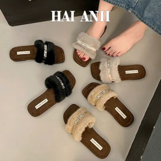 Dép Lê Nữ Quai Lông Mịn Chữ Min Min Đá Đế Thấp Dép Đế Mềm 2024 Phong Cách Mới - HẢI ANH SHOES