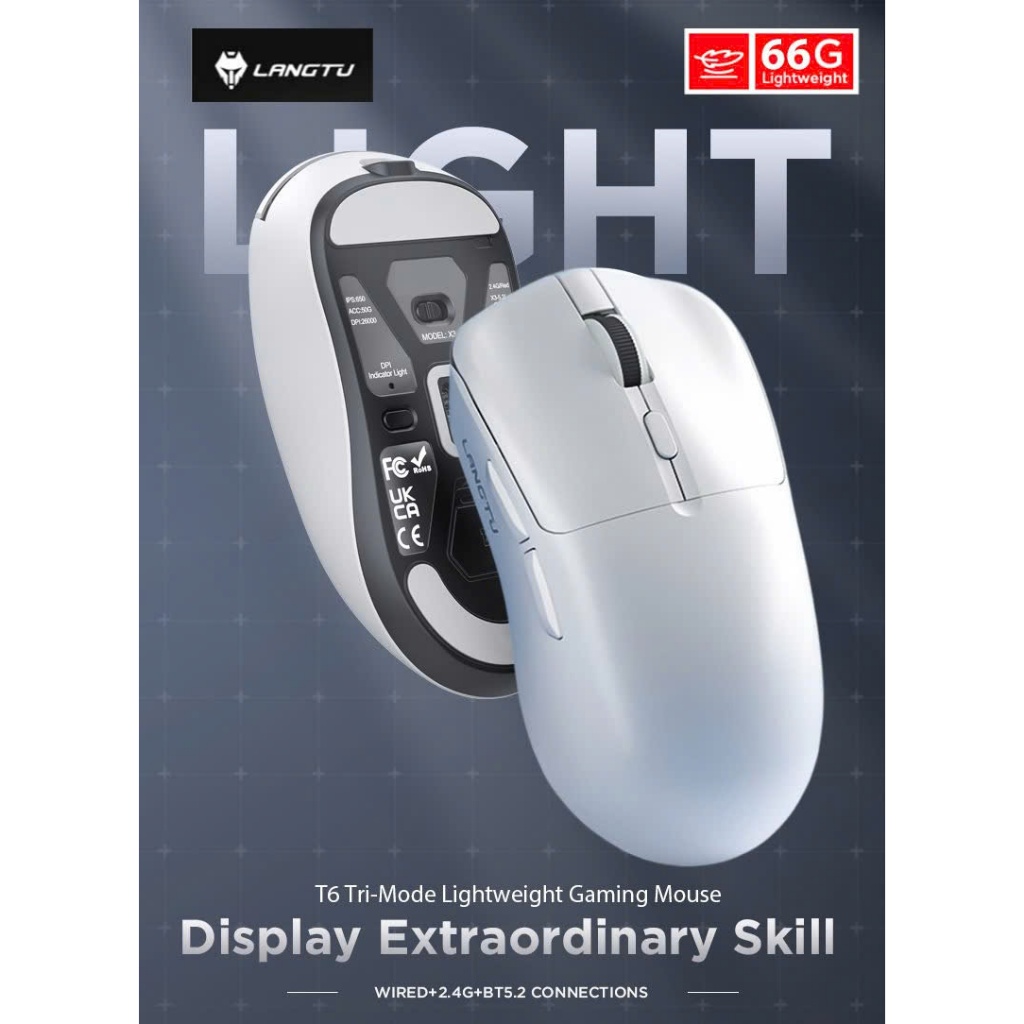 Chuột Gaming Không Dây LANGTU T6 Siêu Nhẹ Chip Paw3065 Cực Mạnh 3 Chế Độ Kết Nối Bluetooth 2.4G usb | BigBuy360 - bigbuy360.vn
