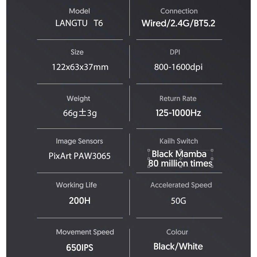 Chuột Gaming Không Dây LANGTU T6 Siêu Nhẹ Chip Paw3065 Cực Mạnh 3 Chế Độ Kết Nối Bluetooth 2.4G usb | BigBuy360 - bigbuy360.vn