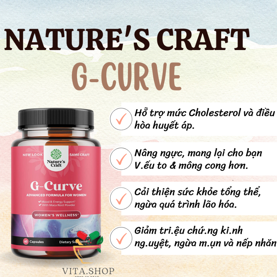 Nature's Craft G-Curve for Woman Viên uống tăng cường sinh lý với cỏ sừng dê, nở ngực, nở mông, 60v