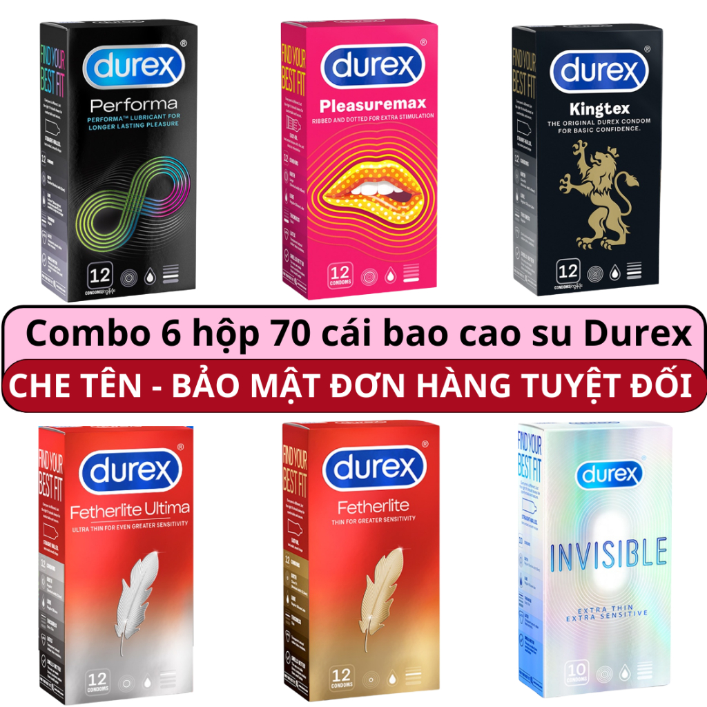 Bao Cao Su Durex Hộp 12 cái tùy chọn Fertherlite, Invisible, Performa, Pleasuremax, Kingtex, Jeans