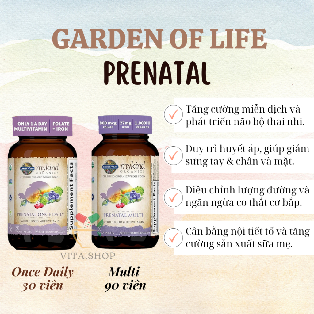 Viên Vitamin Hữu Cơ Tổng Hợp Dành Cho Mẹ Bầu & Cho Con Bú Garden of Life Prenatal Multi Vitamin 90v