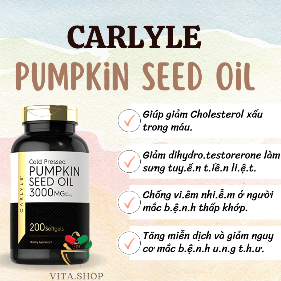 Carlyle Cold Pressed Pumpkin Seed Oil 3000mg - Viên uống tinh chất hạt bí ngô hỗ trợ tuyến tiền liệt