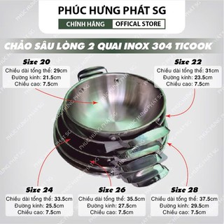  Chảo Sâu Lòng Inox 304 Ba Lớp Đáy Từ Ticook Chảo 2 Quai Siêu Bền An Toàn Sức Khỏe 20-22-24cm 