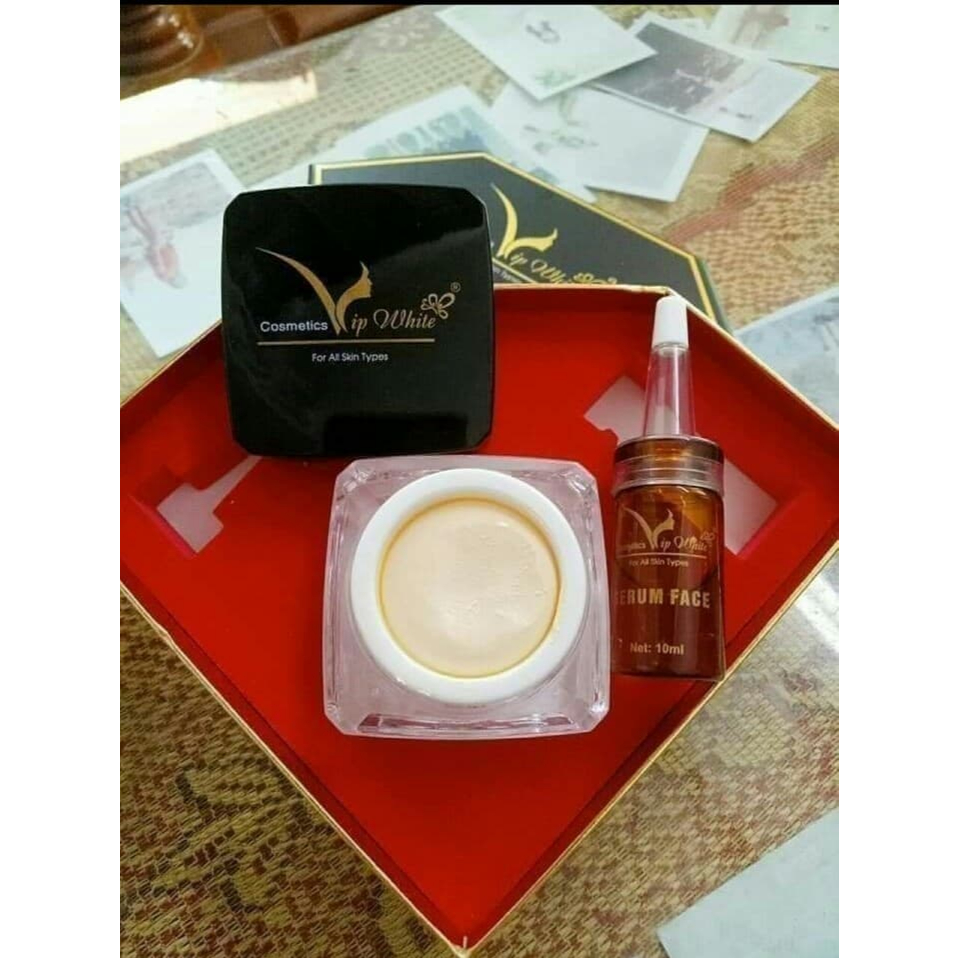 Combo Kem Face Serum Vip White Chính Hãng - Combo Kem Serum Dưỡng Trắng Phục Hồi Da Vip White