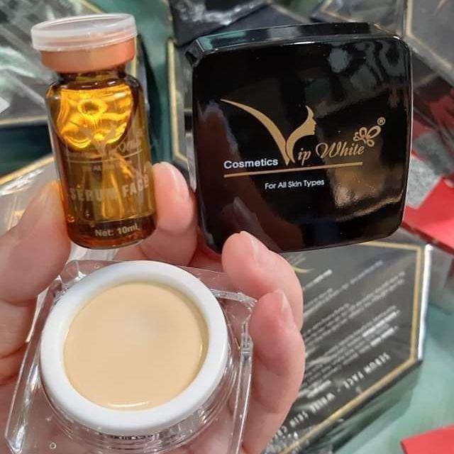 Combo Kem Face Serum Vip White Chính Hãng - Combo Kem Serum Dưỡng Trắng Phục Hồi Da Vip White