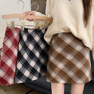 Chân váy dạ kẻ caro có quần trong dáng ngắn họa tiết vuông đẹp