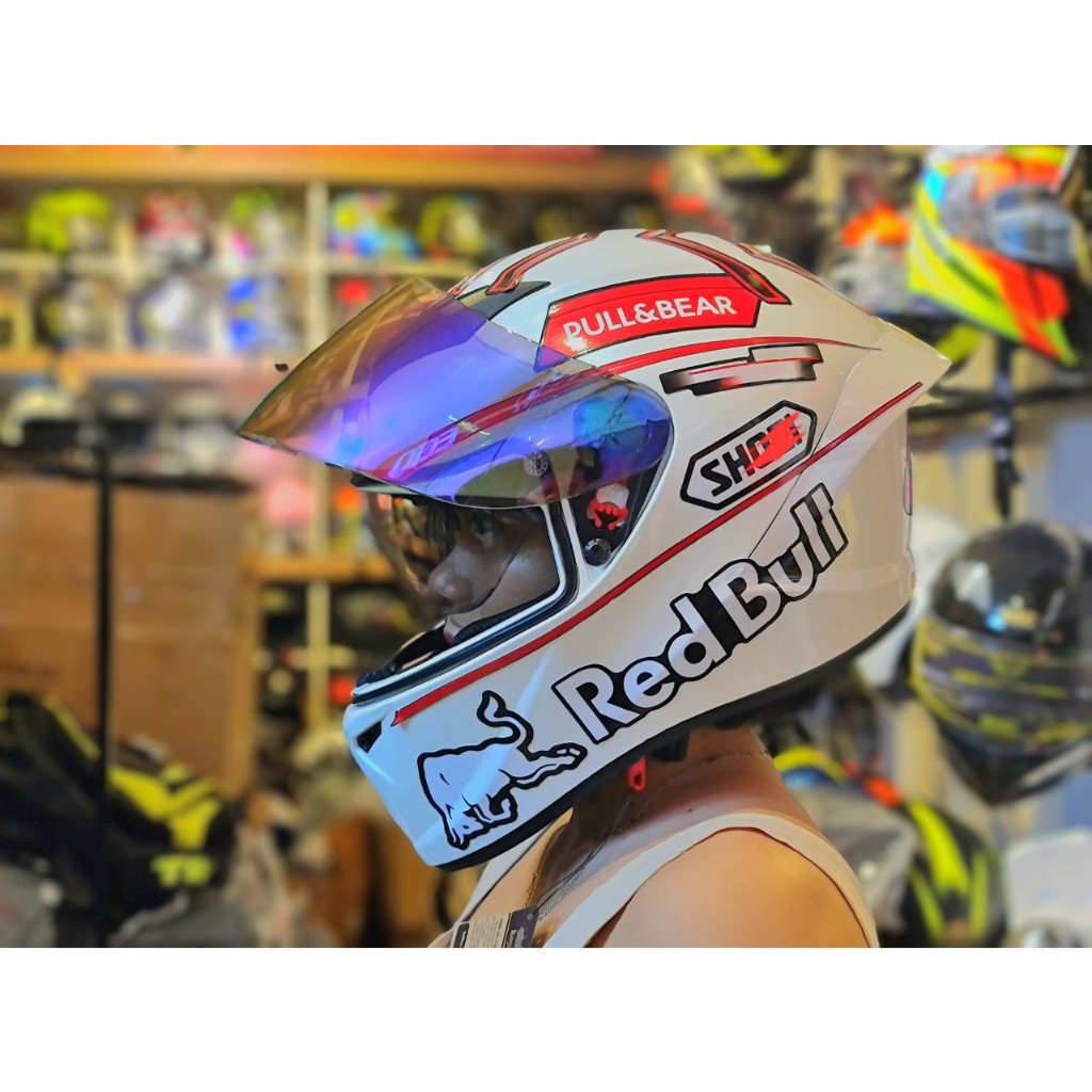 Nón bảo hiểm Fullface M266 màu trắng dán tem Redbull siêu đẹp-Mũ bảo hiểm Fullface M266 tặng túi rút