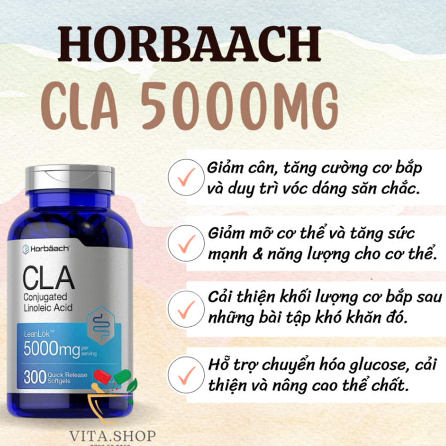 Horbaach CLA 5000mg Conjugated Linoleic Acid - Viên uống hỗ trợ giảm cân và tăng cường cơ bắp 300v