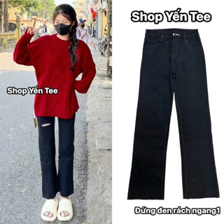 Quần Ống đứng rách ngang1 đùi phải Yến Tee , phần rách nhẹ dễ mặc ,dễ phối đồ