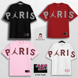 Áo Thun Nam Nữ Paris J O R D A N Chữ In Big Logo có mẫu kim tuyến Tay Lỡ Form Rộng Cotton Cao Cấp định lượng 250-270gsm