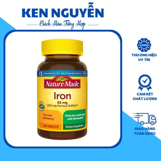 Sắt hữu cơ Nature Made Iron 65mg giúp bổ sung sắt cho cơ thể, bổ máu và tăng cường hệ miễn dịch hộp 180/365 viên của Mỹ