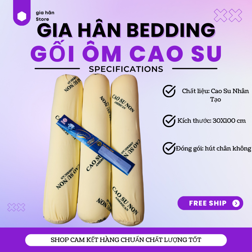 Gối Ôm Cao Su Non Êm Ái 30 x 95cm, Gối Ôm Gòn Ép Hơi Mềm Mại Kèm Vỏ Gối
