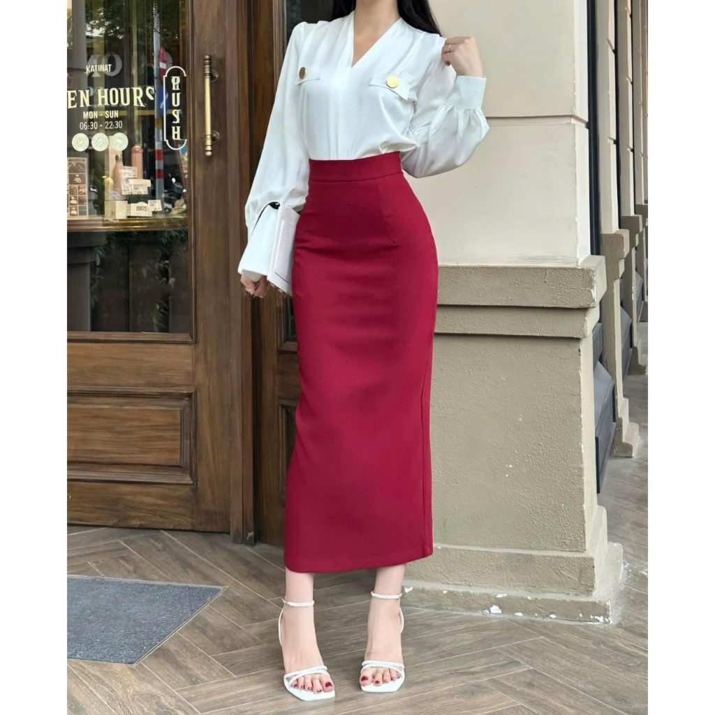 Chân Váy bút chì dài 80-90cm xẻ sau chất Vitex hàng 2 lớp dày đẹp