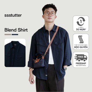 Áo sơ mi khoác nam SSSTUTTER linen đứng form dày dặn có túi điểm nhấn vai BLEND SHIRT