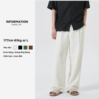 Quần linen nam ARMCEO ống rộng tôn dáng che khuyết điểm phong cách Hàn Quốc -D03
