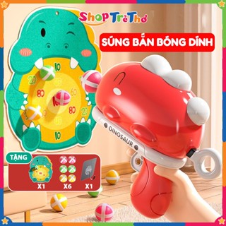 [TẶNG 6 BÓNG] Súng ném bóng dính khủng long kèm bia mục tiêu - Đồ chơi bắn bóng vui nhộn cho bé