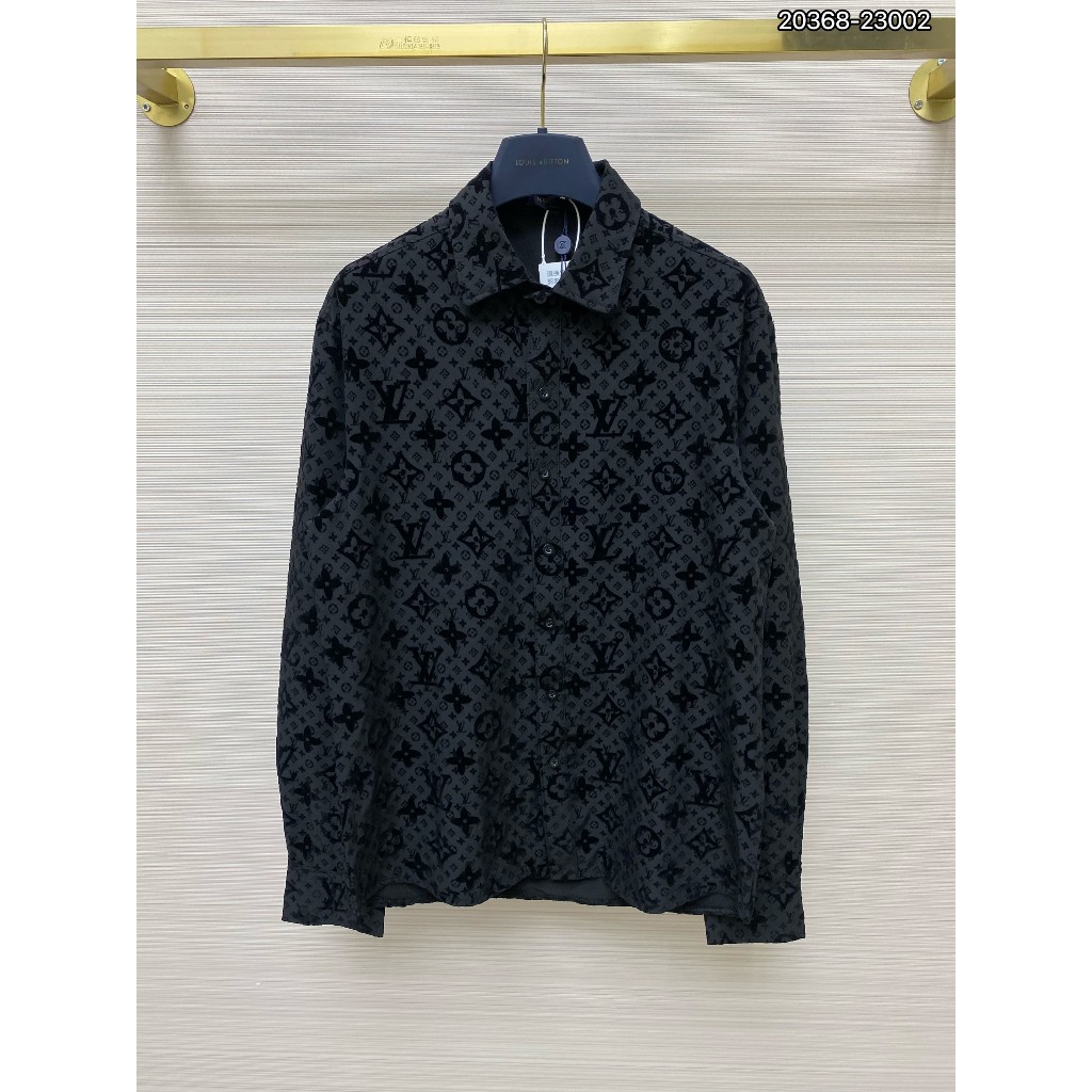 Áo Sơ Mi Lv 2024 cao cấp màu đen họa tiết phối nền logo lv vân nhung hot new