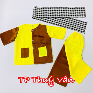🍄[10-35kg TẶNG Khăn Rằn] Bộ Áo Bà Ba Cho Bé Màu Nâu Phối Vàng Vải Phi Lụa Mềm Mại, Óng Ả. Bộ Nông Dân Trẻ Em