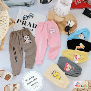 Quần nỉ cho bé gái, bé trai vải zip lông mềm mịn, quần dài bé trai, bé gái in hình ngộ nghĩnh