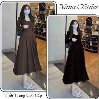  Váy nữ maxi dáng suông chất cotton mềm mịn thoáng mát ôm body Nana Clothes đầm nữ trơn 2 màu đen nâu basic HCOM2960 