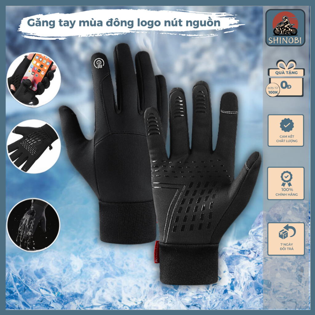 Găng tay lái xe mùa đông chống nước, bao tay dày dặn giữ ấm tốt, có vân tay cảm ứng phù hợp cho nam nữ đi đường SHINOBI