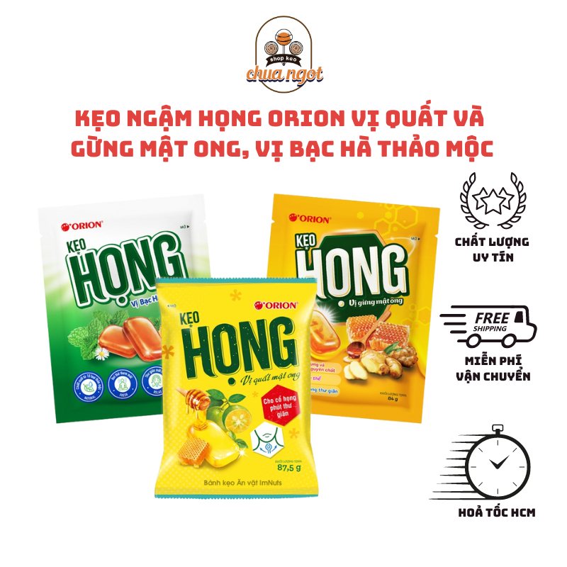  Kẹo ngậm Họng Orion vị Quất và Gừng mật ong vị Bạc hà thảo mộc 