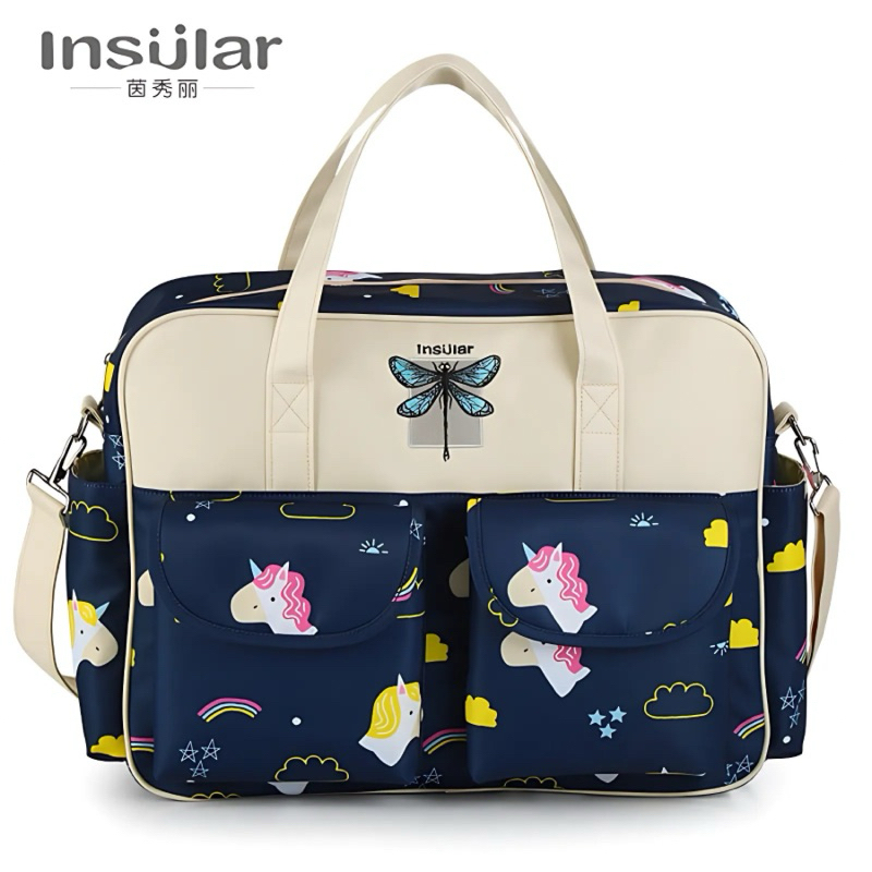 Túi bỉm sữa INSULAR cao cấp cho bé, túi đựng tã bỉm, có dây đeo chắc chắn, chống thấm nước, kích thước 29x39cm