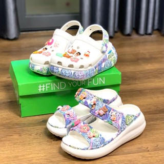 Dép sục Crocs Mega Crush Classic Clog đế cao 7cm tôn dáng, sục siêu bền, thoáng khí, đi mưa màu hồng  Tặng 10 sticker 3D