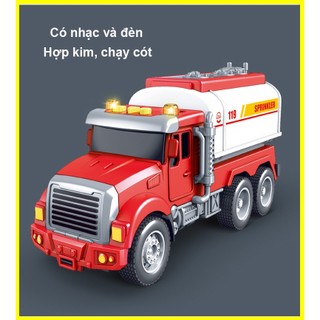 Đồ chơi mô hình xe cứu hỏa chở nước bằng hợp kim có nhạc và đèn, chạy cót, kích thước lớn