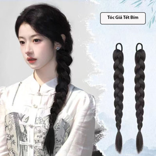 Tóc giả cột tết bím đuôi ngựa tóc giả thắt bím xoăn xinh xắn mới dài 50cm 325590