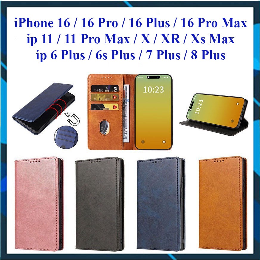 Bao da dạng ví iPhone 16, 16 Pro, 16 Plus, 16 Pro max, 11, 11 Pro, 11 Pro Max, X, Xs, XR, Xs Max, 6 