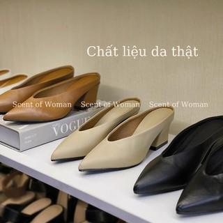 Dép sục mule mũi tim [đen/nâu/nude/trắng]
